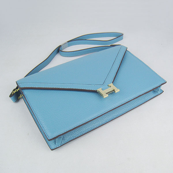 7A Hermes Togo Leather Messenger Bag Light Blue With Gold Hardware H021 Replica